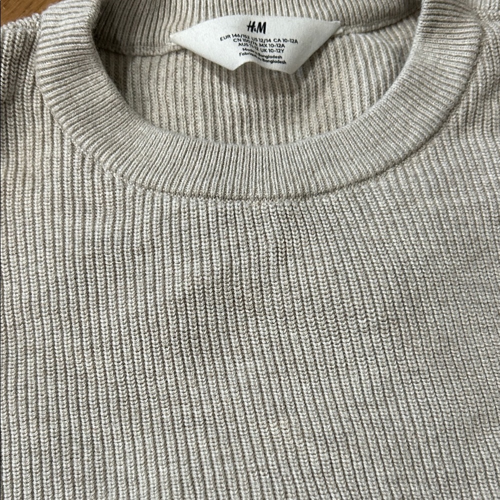 H&M Boy’s Crewneck Ribbed Sweater in Beige US 12-14